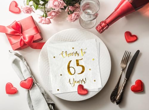 Cheers to 65 Years Cocktail Napkins - 50-Pack 3-Ply Party Supplies