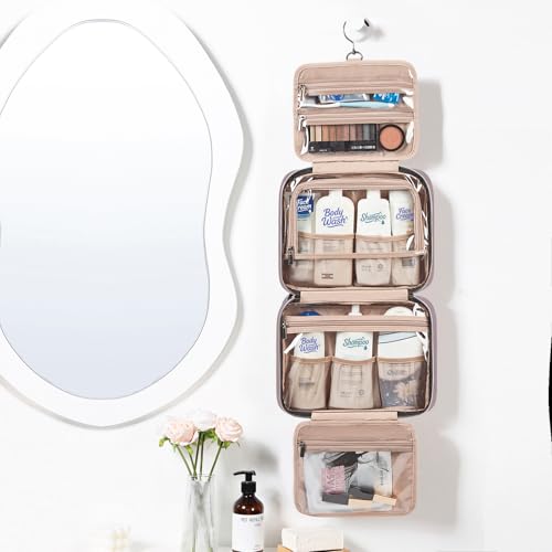 NISHEL Large Hanging Travel Toiletry Bag - Portable Makeup Organizer, Peach