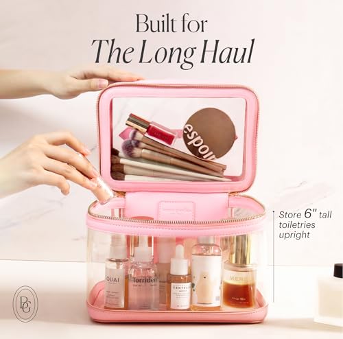 Pink Extra Large Clear Makeup Bag for Women - TSA-Approved Organizer