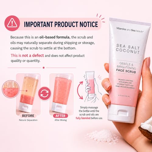 Gentle Sea Salt & Coconut Face Scrub - Exfoliating Cleanser for All Skin Types - 5.1 fl oz
