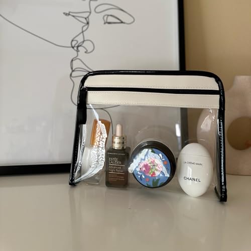 ZOOX Clarity Ivory Medium Toiletry Cosmetic Bag - TSA-Friendly Travel Case with Clear Window
