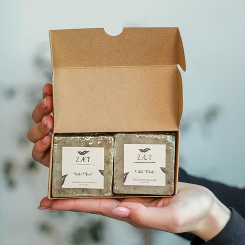 ZAET Wild Mint Bar Soap 5oz (2-Pack) - Handmade Natural Cleansing Soap for Face, Body & Hands