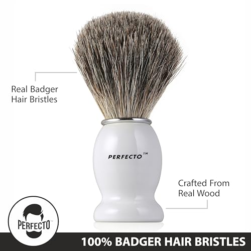 Perfecto 100% Pure Badger Hair Shaving Brush - White Handle