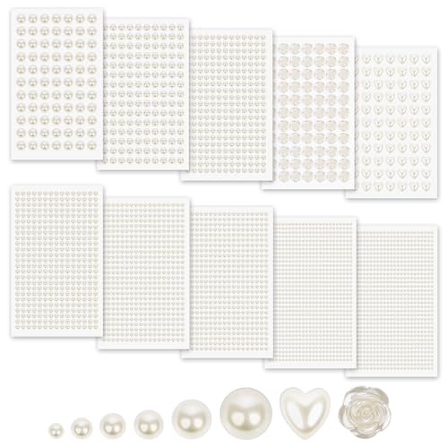 Self-Adhesive Pearl Stickers for Crafts & Makeup - Assorted White Sizes, 3701pcs
