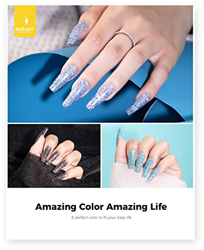 BURANO Glitter Poly Extension Gel Nail Kit with 6 Colors for DIY Nails