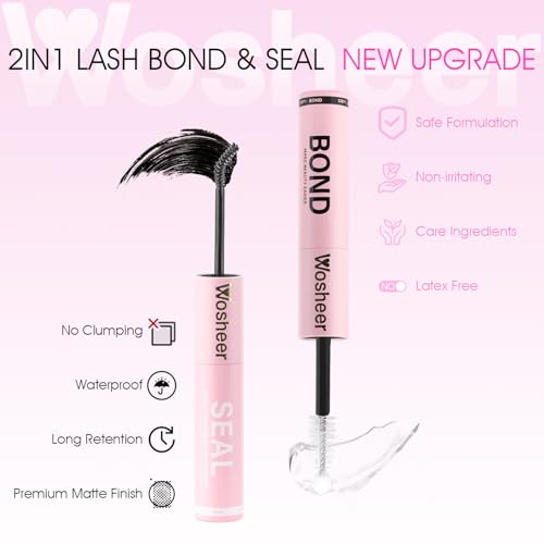 WOSHEER Lash Cluster Glue - Waterproof 2-in-1 Bond and Seal, Black, 10ml
