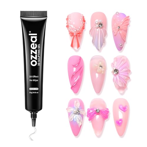 Ozzeal 3D Gel Nail Art Kit, Clear Sculpting & Rhinestone Glue, UV/LED Safe