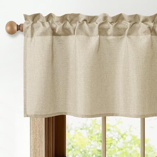 JIUZHEN Faux Linen Window Valance - Light Filtering Beige 52x18