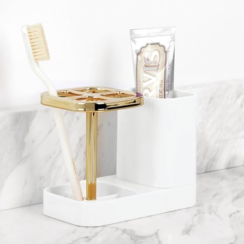 iDesign White & Gold Toothbrush Holder with 4 Divided Compartments