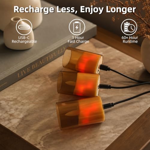 Rechargeable Flameless Tea Lights with Remote & Timer - Set of 6 Amber