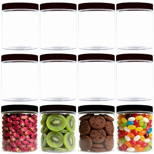 8oz Plastic Jars with Lids - 12 Pack Clear Storage Containers