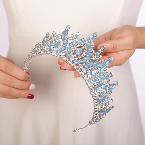 JWICOS Blue Crystal Princess Tiara Headband for Wedding Prom Bridal Party