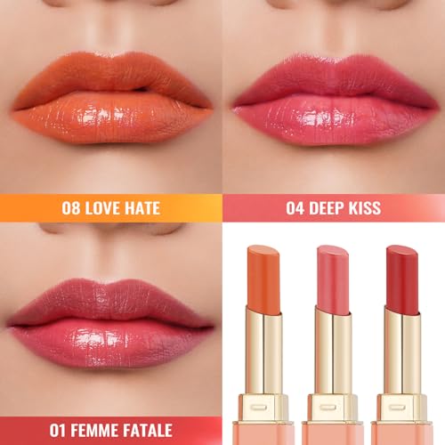 Oulac Moisturizing Shine Lipstick Set 3PCS | Tinted Lip Balm 01+04+08