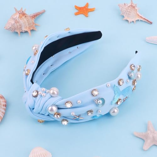 YARIEW Light Blue Mermaid Knotted Headband for Women, Birthday & Party Accessory