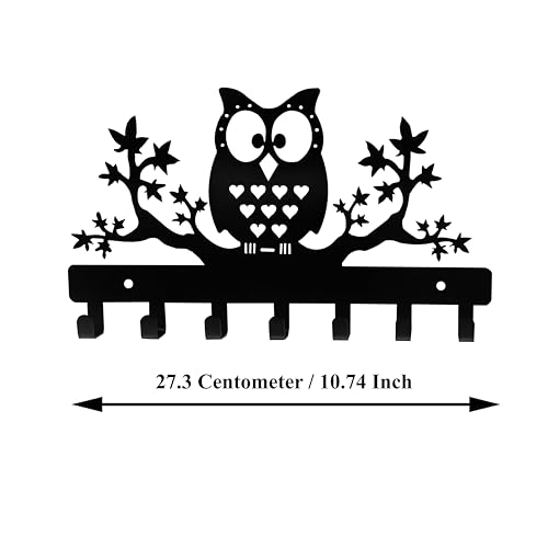 Owl Wall Mounted Key Holder with 7 Metal Hooks - Nature Decor
