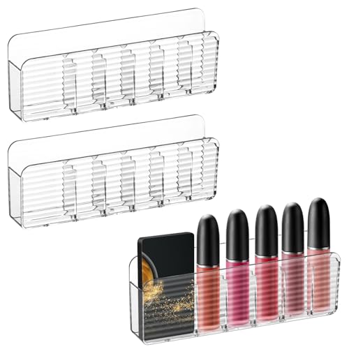 Poeland 3-Pack Wall Mount Makeup Organizer - Clear Plastic 6-Compartment Bin