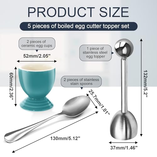 Caribbean Egg Serving Set | 2 Ceramic Cups, Egg Cutter & Spoons