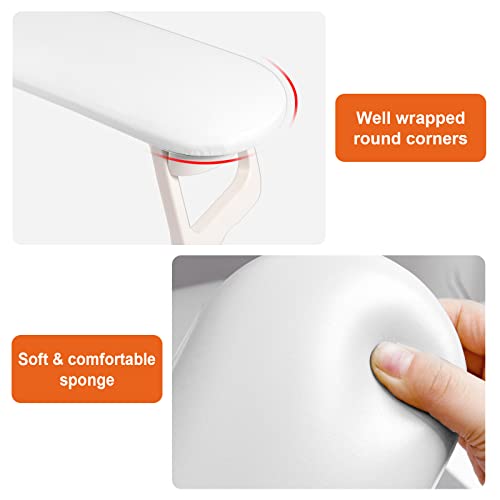Diesisa Foldable PU Leather Nail Arm Rest – White, 2 Heights Anti-Slip Pads