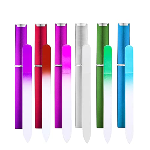 6 Pack Multi-Colored Glass Nail Files with Case - Double Sided