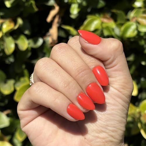 HAPPY HOUR Short Round Press-On Nails - Bright Orange-Red Glossy Finish