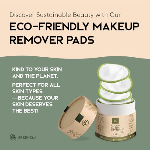 GREENZLA Reusable Makeup Remover Pads - 20 Bamboo Cotton Rounds