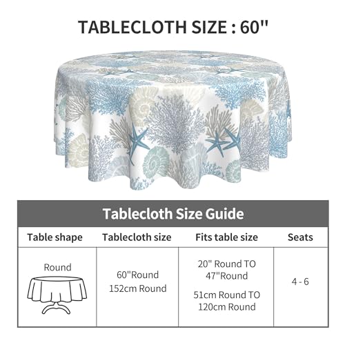 KORVITA 60-Inch Marine Theme Round Tablecloth - Washable & Stain Resistant