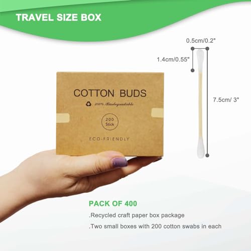 400 Eco-Friendly Bamboo Cotton Swabs | Biodegradable Q Tips