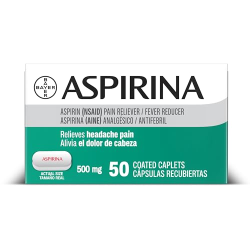 Bayer Aspirin 500mg Pain Reliever - Headache, Muscle & Fever Relief, 50 Caplets