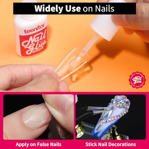 Teenitor Pink Nail Glue - 10 Pack Brush-On Adhesive for Press-On Nails