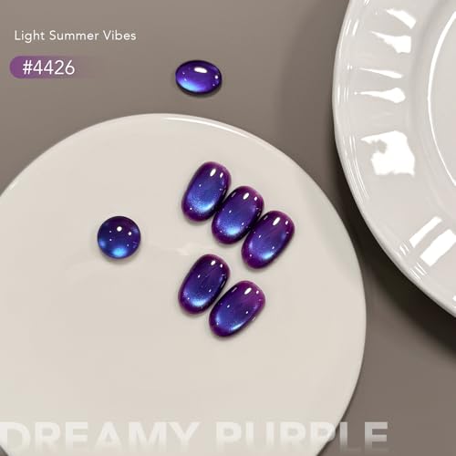 GAOY Dreamy Purple Cat Eye Gel Nail Polish 16ml Holographic Glitter Reflective UV