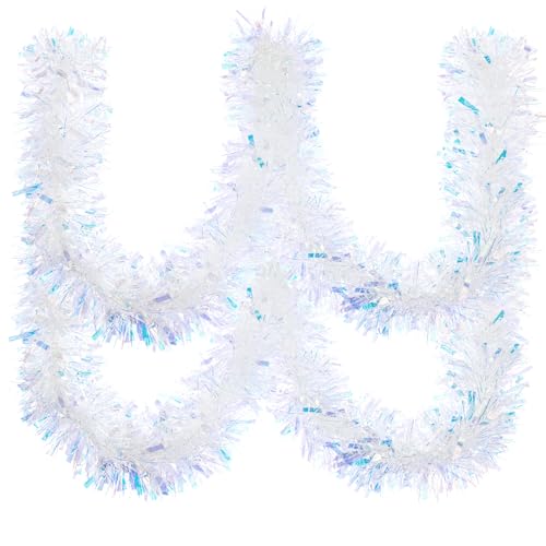 20FT Iridescent Christmas Tinsel Garland - Glittery Holiday Decoration