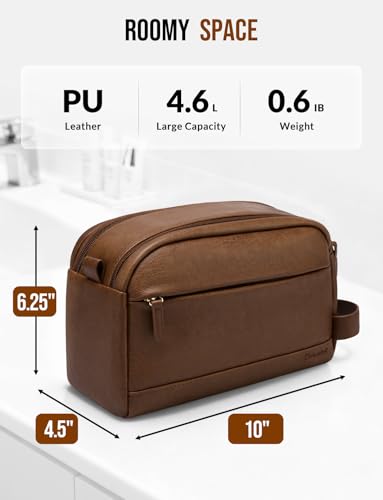 Celvetch Brown PU Leather Toiletry Bag for Men Medium Travel Organizer