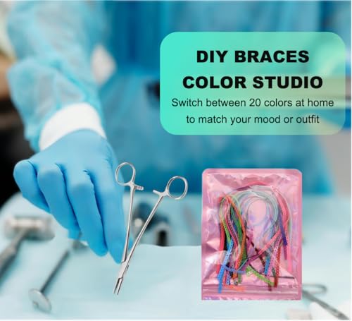 DIY Braces Power Chain Kit - 20 Multi-Color Elastic Bands & Plier
