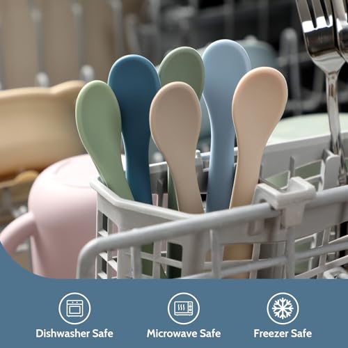 Silicone Baby Feeding Spoons - 6 Pack Soft-Tip Utensils for Infants