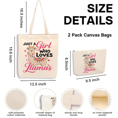Cute Llamas Canvas Tote Bag with Makeup Bag for Women | jeilink