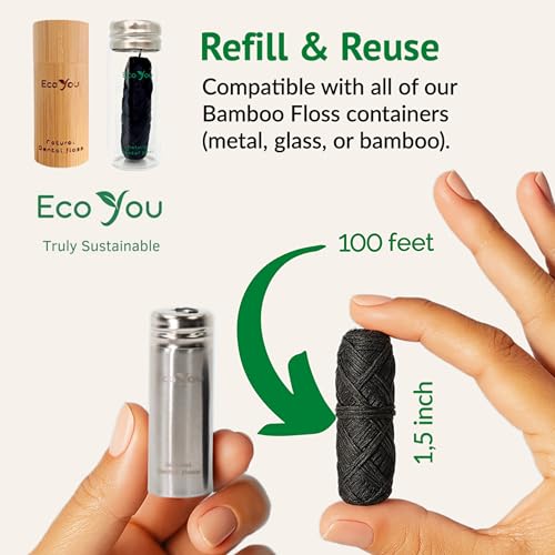 EcoYou Vegan Bamboo Charcoal Dental Floss Refill Pack - Mint, 4 Spools