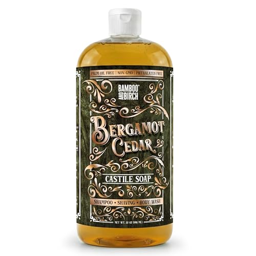 BAMBOO AND BIRCH Castile Soap Liquid, Bergamot Cedar, 32 oz Body Wash