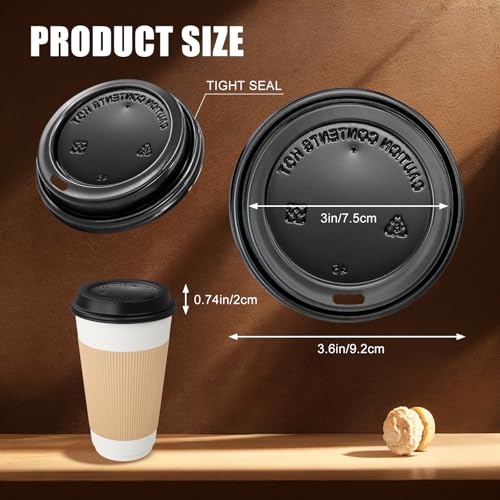 100 Pack Black Dome Coffee Cup Lids for 12-22 oz Cups