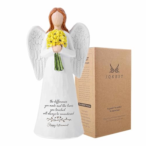 Retirement Gift Angel Figurine - 5.6" Hand-Painted Guardian with Sunflowers
