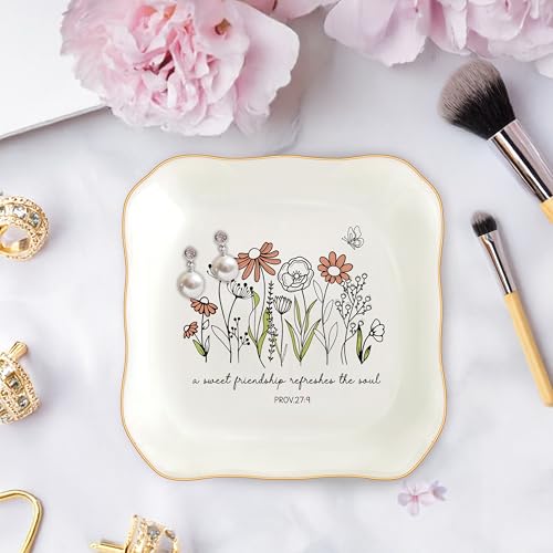 Inspirational Ceramic Jewelry Tray with Bible Verse - Proverbs 27:9