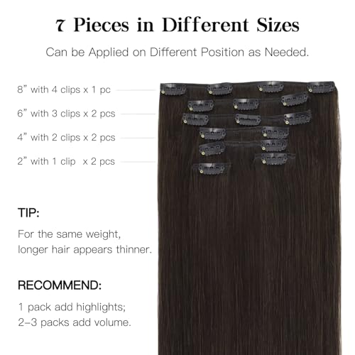 HOTBANANA Human Hair Clip in Hair Extensions, Dark Brown 120g Clip in Hair Extensions Real Human Hair Straight Remy Hair Clip in 18 Inch 7pcs