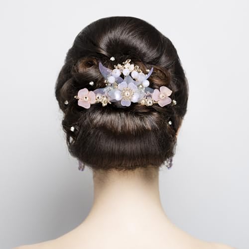 HINZIC 5pcs Blue Flower Tassel Hairpins for Weddings & Events