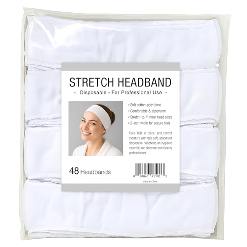 APPEARUS Disposable Stretch Cotton Facial Headband - 48 Count