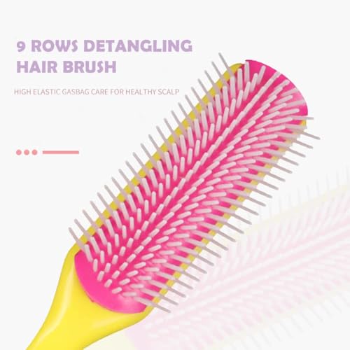 NuAngela 9 Rows Hair Brush for Styling & Detangling - Easy Clean & Portable