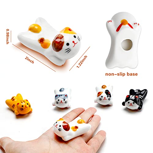 Cute Ceramic Cat Chopstick Holder Set - 5 Pack Japanese Style