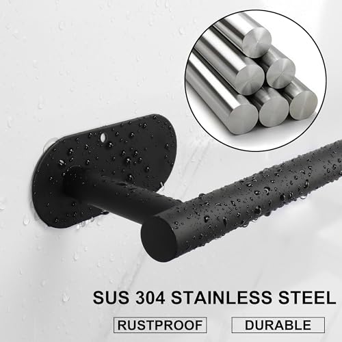 TocTen Rustproof Self-Adhesive Bathroom Towel Bar - 12 Inch Matte Black