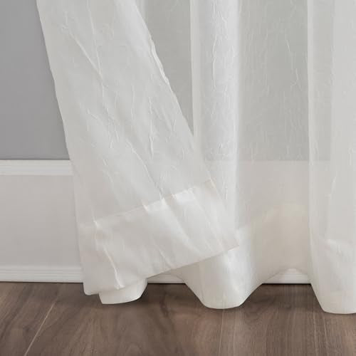 No. 918 Erica Crushed Sheer Voile Curtain Panel, 51" x 95", Eggshell