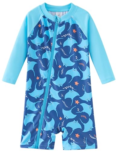 UMELOK Baby Boys Long Sleeve Rash Guard Swimsuit UPF 50+ Front Zip