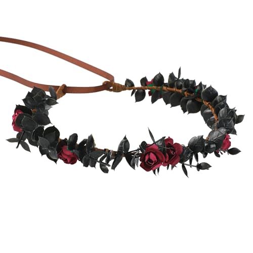 Black Rose Flower Crown for Women - Handmade Renaissance Headband