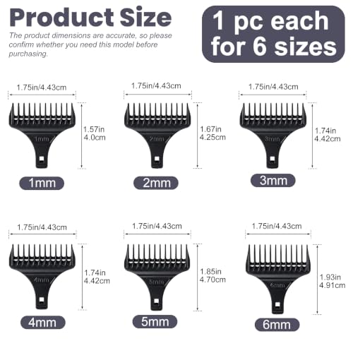 SmallCat 6 pcs Black Clipper Guards Set for Wahx 5Star Balding & Magic Clip (1mm-6mm) - Variation Black #1/2, #1, #1 1/2